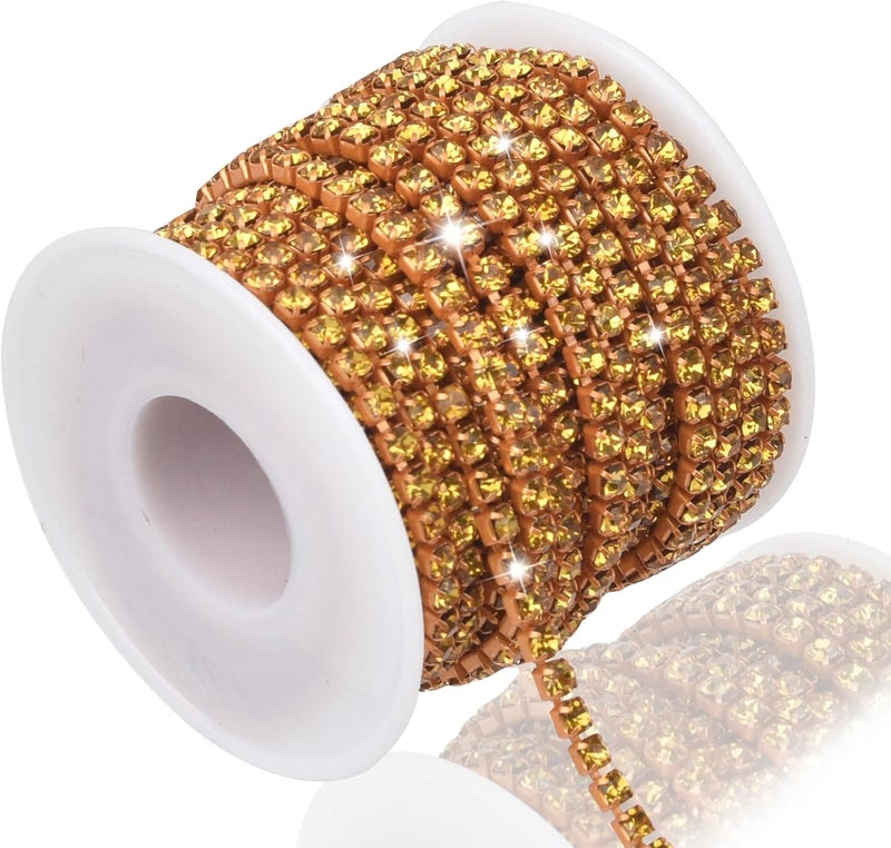 Dropower 4MM Crystal Rhinestone Close Chain Trim 10 Yards Rhinestone Banding Claw Cup Chain for Sewing Crafts, DIY Decoration, Jewelry, Clothing, Shoes Gold - Image 1